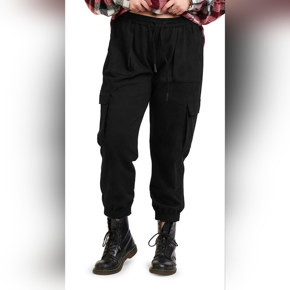 Velour feel pull on cargo pants